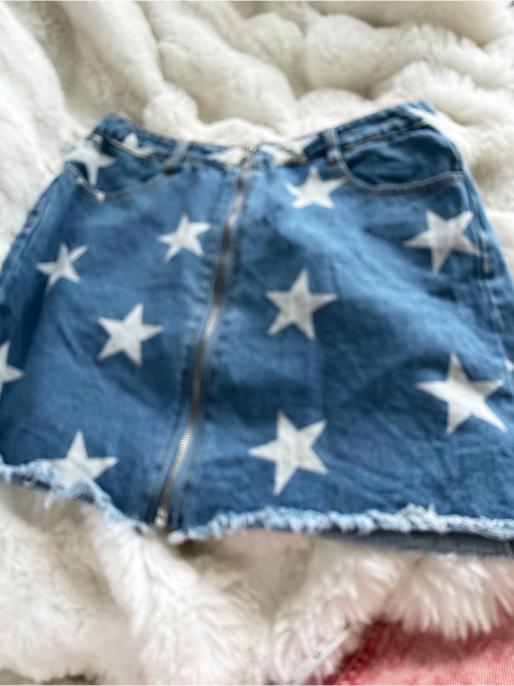 Le Lis Blue Denim Mini Skirt with White Star Print - Picture 9 of 10